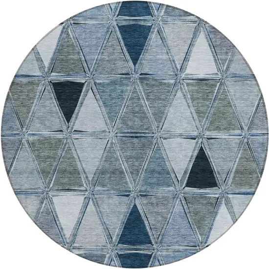 8' Denim Blue And Sky Blue Round Geometric Washable Indoor Outdoor Area Rug Photo 1