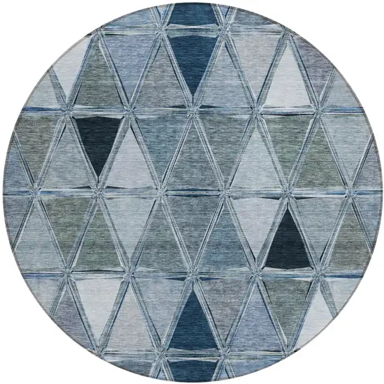 8' Denim Blue And Sky Blue Round Geometric Washable Indoor Outdoor Area Rug Photo 1
