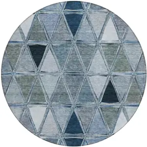 Photo of 8' Denim Blue And Sky Blue Round Geometric Washable Indoor Outdoor Area Rug