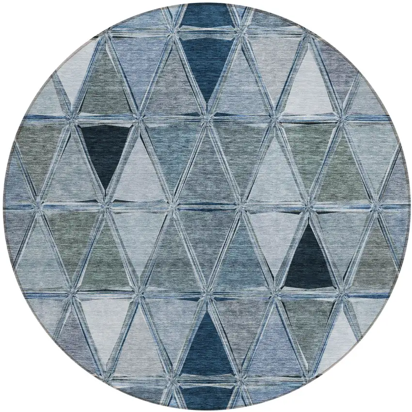 8' Denim Blue And Sky Blue Round Geometric Washable Indoor Outdoor Area Rug Photo 1