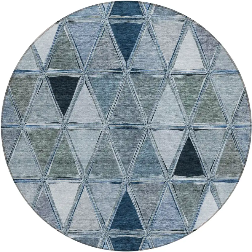8' Denim Blue And Sky Blue Round Geometric Washable Indoor Outdoor Area Rug Photo 1
