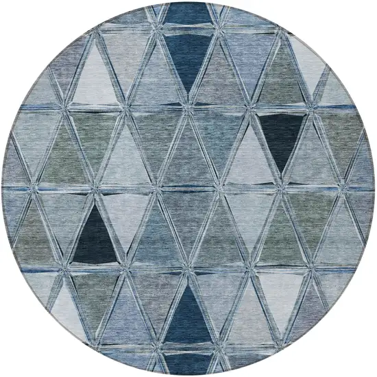 8' Denim Blue And Sky Blue Round Geometric Washable Indoor Outdoor Area Rug Photo 6