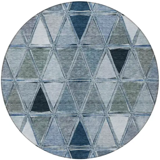 8' Denim Blue And Sky Blue Round Geometric Washable Indoor Outdoor Area Rug Photo 6