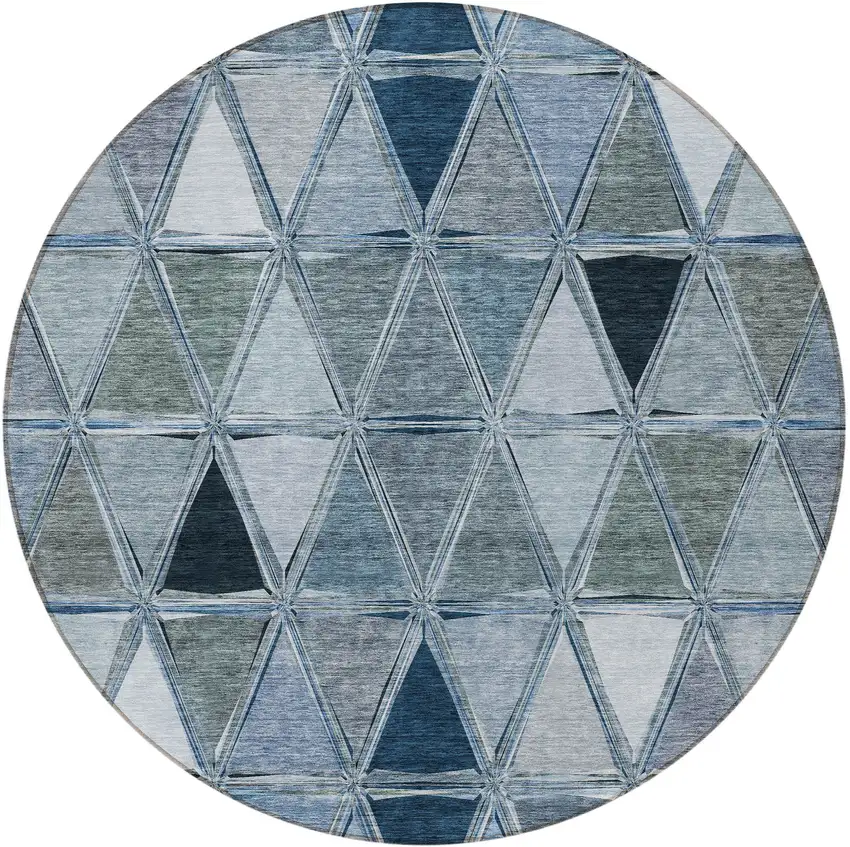 8' Denim Blue And Sky Blue Round Geometric Washable Indoor Outdoor Area Rug Photo 6