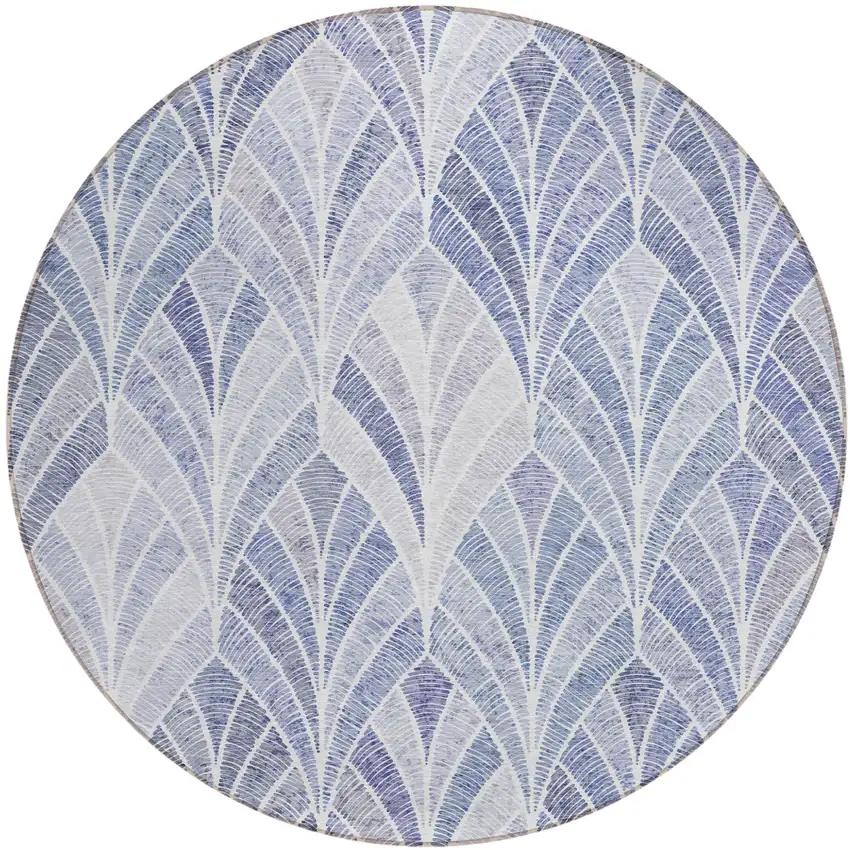 8' Denim Blue And Sky Blue Round Geometric Washable Indoor Outdoor Area Rug Photo 2