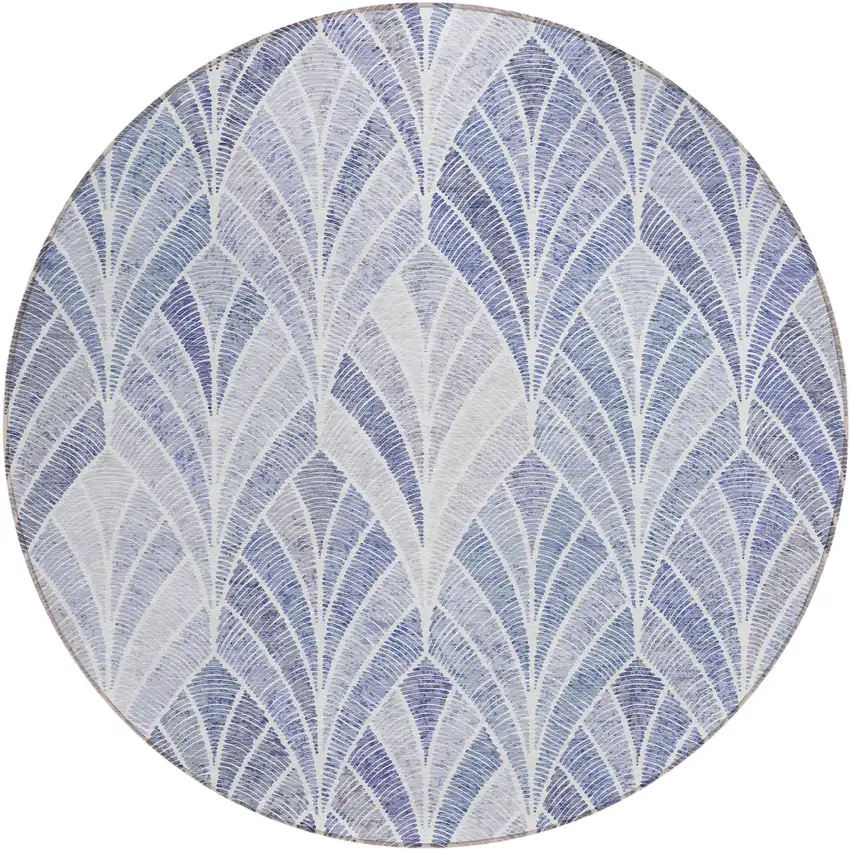 8' Denim Blue And Sky Blue Round Geometric Washable Indoor Outdoor Area Rug Photo 2