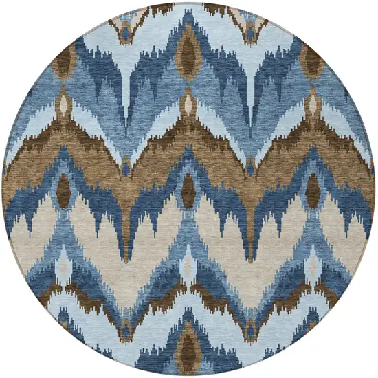 8' Denim Blue And Sky Blue Round Ikat Washable Indoor Outdoor Area Rug Photo 5