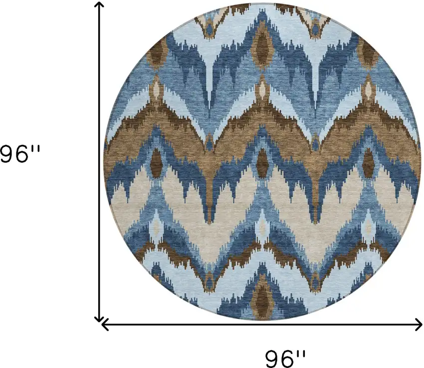 8' Denim Blue And Sky Blue Round Ikat Washable Indoor Outdoor Area Rug Photo 8
