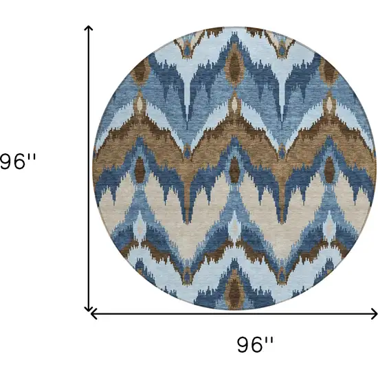 8' Denim Blue And Sky Blue Round Ikat Washable Indoor Outdoor Area Rug Photo 8