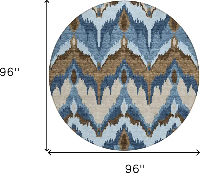 8' Denim Blue And Sky Blue Round Ikat Washable Indoor Outdoor Area Rug Photo 8