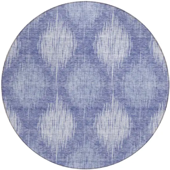8' Denim Blue And Sky Blue Round Ikat Washable Indoor Outdoor Area Rug Photo 2