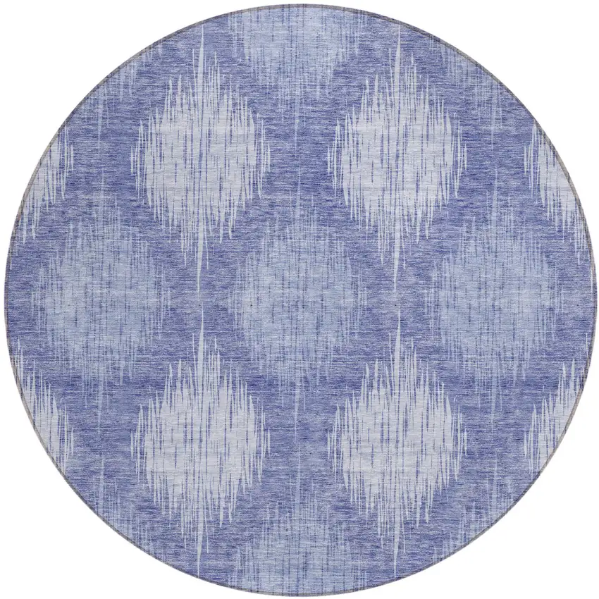 8' Denim Blue And Sky Blue Round Ikat Washable Indoor Outdoor Area Rug Photo 2
