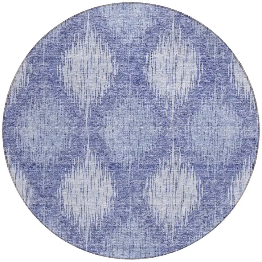 8' Denim Blue And Sky Blue Round Ikat Washable Indoor Outdoor Area Rug Photo 5