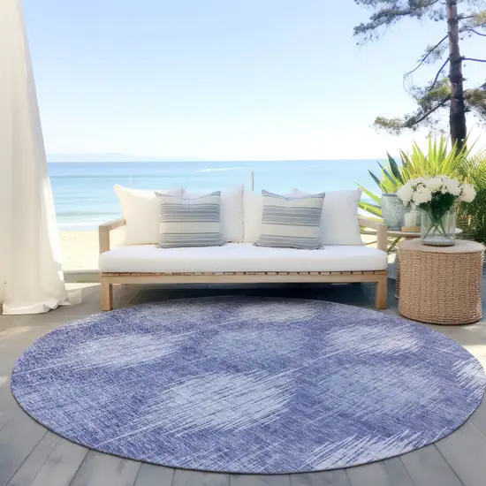 8' Denim Blue And Sky Blue Round Ikat Washable Indoor Outdoor Area Rug Photo 6