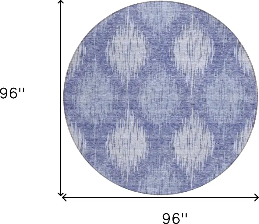 8' Denim Blue And Sky Blue Round Ikat Washable Indoor Outdoor Area Rug Photo 3