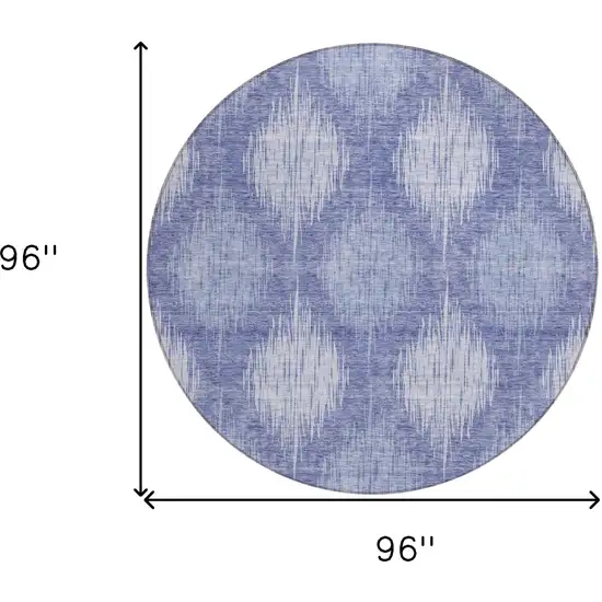 8' Denim Blue And Sky Blue Round Ikat Washable Indoor Outdoor Area Rug Photo 3