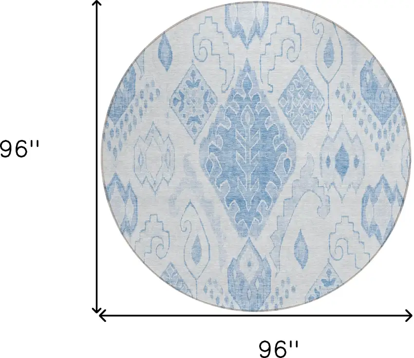 8' Denim Blue And Sky Blue Round Moroccan Washable Indoor Outdoor Area Rug Photo 3