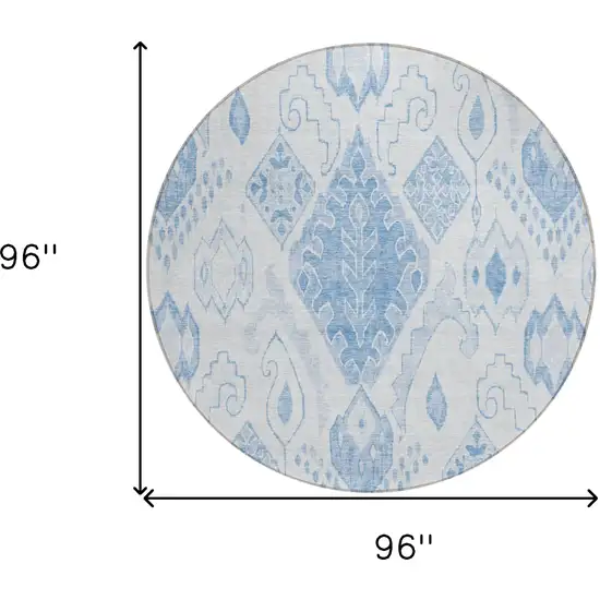 8' Denim Blue And Sky Blue Round Moroccan Washable Indoor Outdoor Area Rug Photo 3