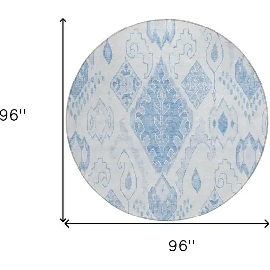 8' Denim Blue And Sky Blue Round Moroccan Washable Indoor Outdoor Area Rug Photo 3