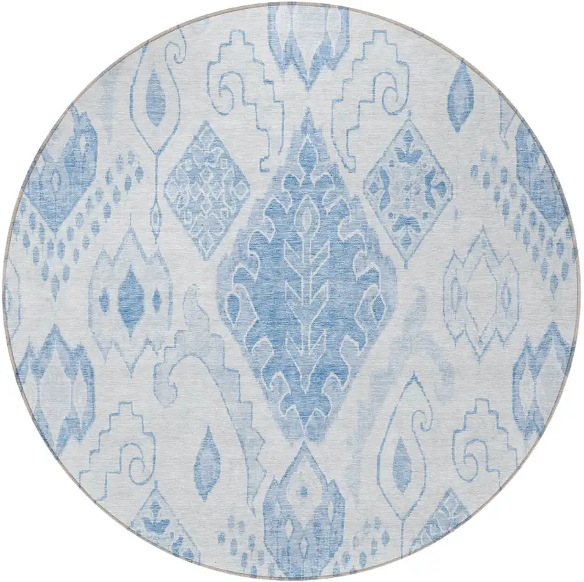 8' Denim Blue And Sky Blue Round Moroccan Washable Indoor Outdoor Area Rug Photo 4