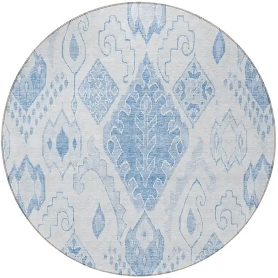 8' Denim Blue And Sky Blue Round Moroccan Washable Indoor Outdoor Area Rug Photo 4