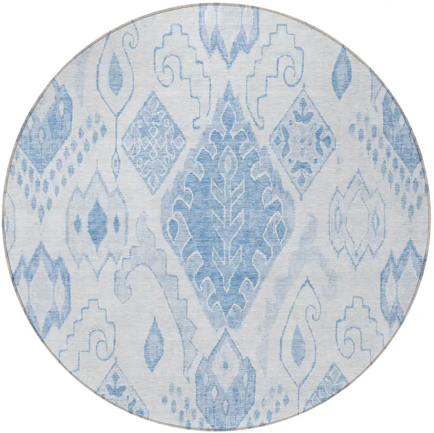 8' Denim Blue And Sky Blue Round Moroccan Washable Indoor Outdoor Area Rug Photo 4