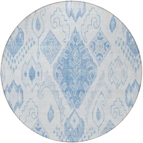 8' Denim Blue And Sky Blue Round Moroccan Washable Indoor Outdoor Area Rug Photo 4