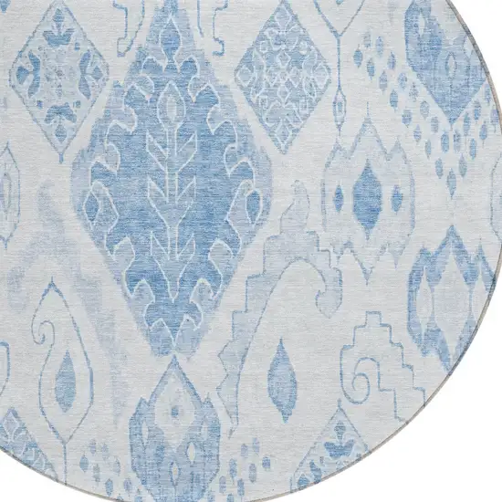 8' Denim Blue And Sky Blue Round Moroccan Washable Indoor Outdoor Area Rug Photo 7