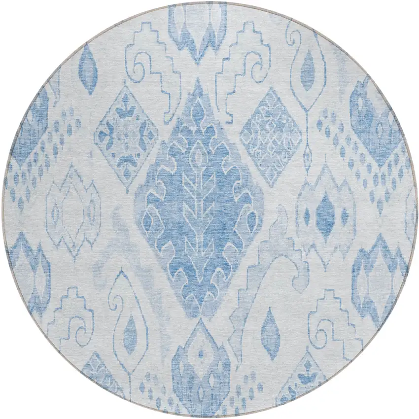 8' Denim Blue And Sky Blue Round Moroccan Washable Indoor Outdoor Area Rug Photo 2