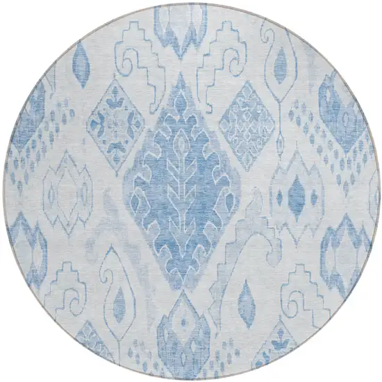 8' Denim Blue And Sky Blue Round Moroccan Washable Indoor Outdoor Area Rug Photo 2