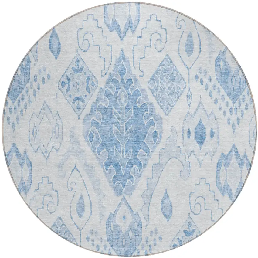 8' Denim Blue And Sky Blue Round Moroccan Washable Indoor Outdoor Area Rug Photo 2