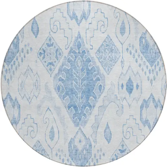 8' Denim Blue And Sky Blue Round Moroccan Washable Indoor Outdoor Area Rug Photo 2