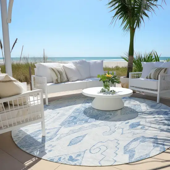 8' Denim Blue And Sky Blue Round Moroccan Washable Indoor Outdoor Area Rug Photo 8