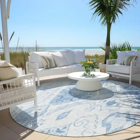 8' Denim Blue And Sky Blue Round Moroccan Washable Indoor Outdoor Area Rug Photo 8
