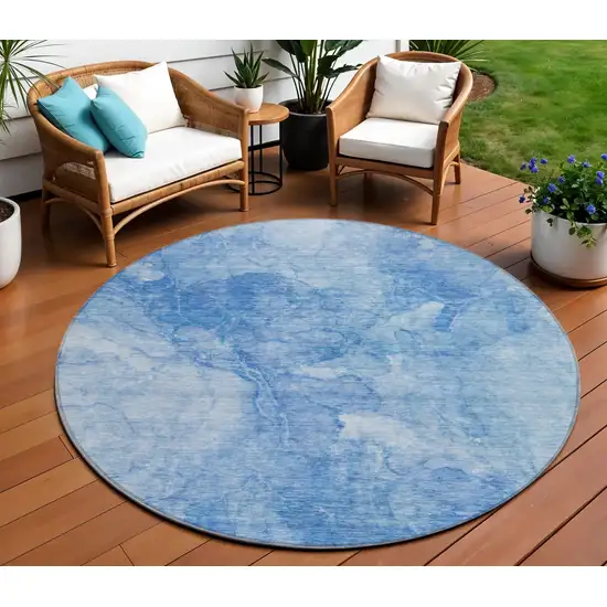 8' Denim Blue And Sky Blue Round Nautical Washable Indoor Outdoor Area Rug Photo 1