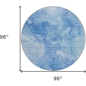 Photo of 8' Denim Blue And Sky Blue Round Nautical Washable Indoor Outdoor Area Rug