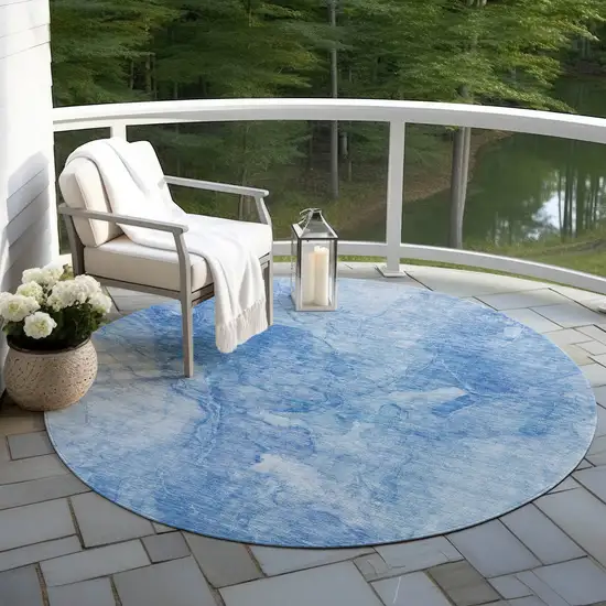 8' Denim Blue And Sky Blue Round Nautical Washable Indoor Outdoor Area Rug Photo 7