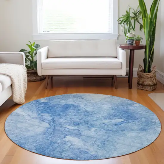 8' Denim Blue And Sky Blue Round Nautical Washable Indoor Outdoor Area Rug Photo 8