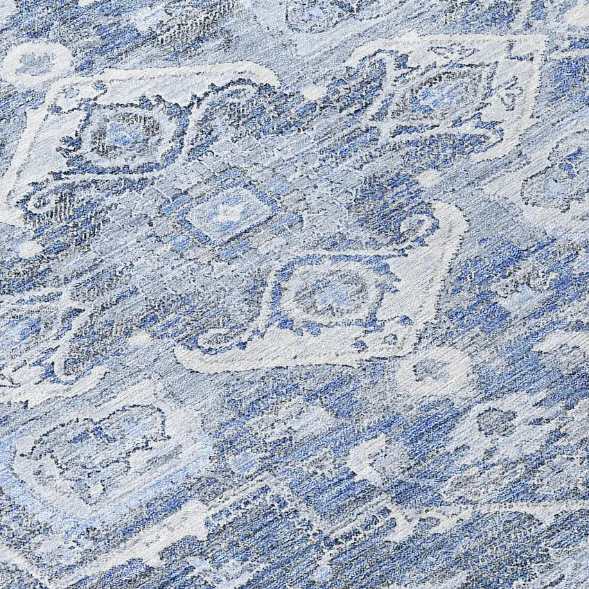 8' Denim Blue And Sky Blue Round Oriental Washable Indoor Outdoor Area Rug Photo 8