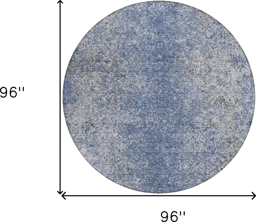 8' Denim Blue And Sky Blue Round Oriental Washable Indoor Outdoor Area Rug Photo 3