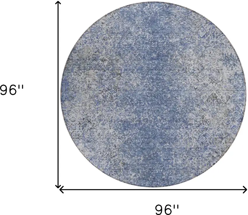 8' Denim Blue And Sky Blue Round Oriental Washable Indoor Outdoor Area Rug Photo 3