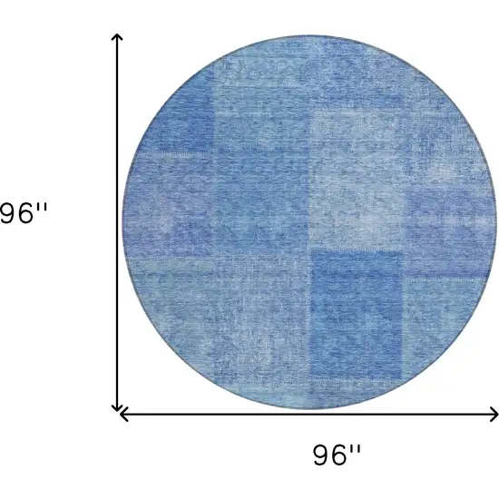 8' Denim Blue And Sky Blue Round Patchwork Washable Indoor Outdoor Area Rug Photo 3