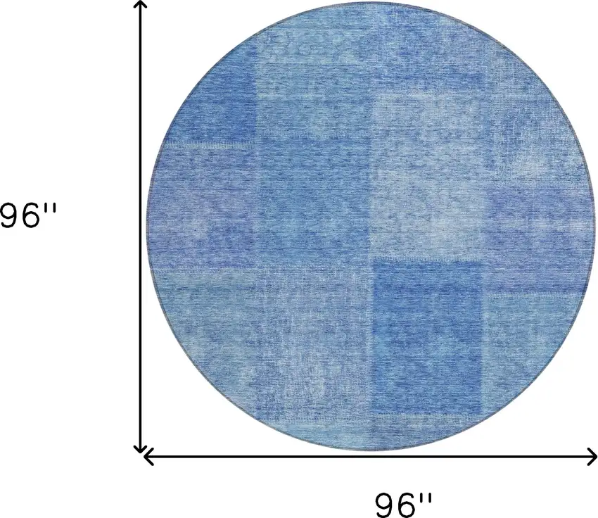 8' Denim Blue And Sky Blue Round Patchwork Washable Indoor Outdoor Area Rug Photo 3