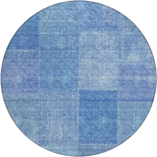 8' Denim Blue And Sky Blue Round Patchwork Washable Indoor Outdoor Area Rug Photo 2