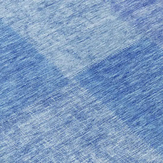 8' Denim Blue And Sky Blue Round Patchwork Washable Indoor Outdoor Area Rug Photo 9