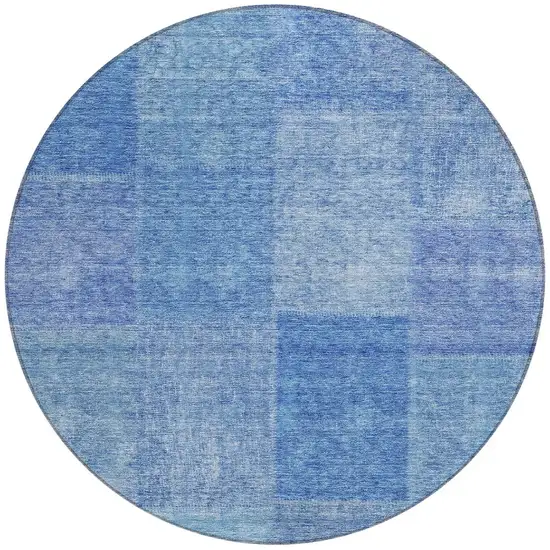 8' Denim Blue And Sky Blue Round Patchwork Washable Indoor Outdoor Area Rug Photo 6