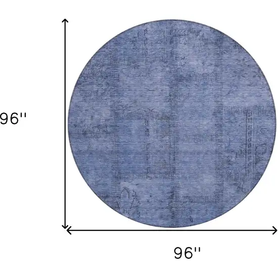 8' Denim Blue And Sky Blue Round Patchwork Washable Indoor Outdoor Area Rug Photo 3
