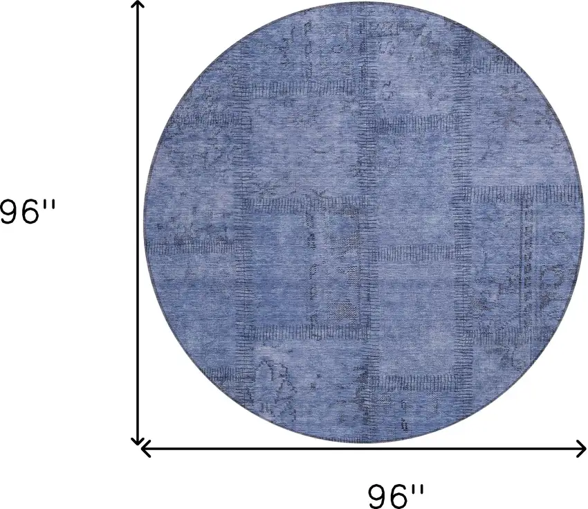 8' Denim Blue And Sky Blue Round Patchwork Washable Indoor Outdoor Area Rug Photo 3