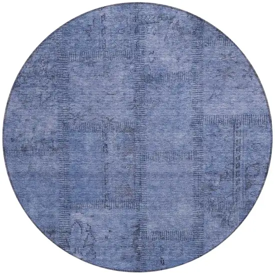 8' Denim Blue And Sky Blue Round Patchwork Washable Indoor Outdoor Area Rug Photo 5