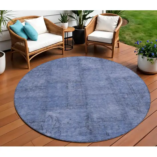 8' Denim Blue And Sky Blue Round Patchwork Washable Indoor Outdoor Area Rug Photo 1